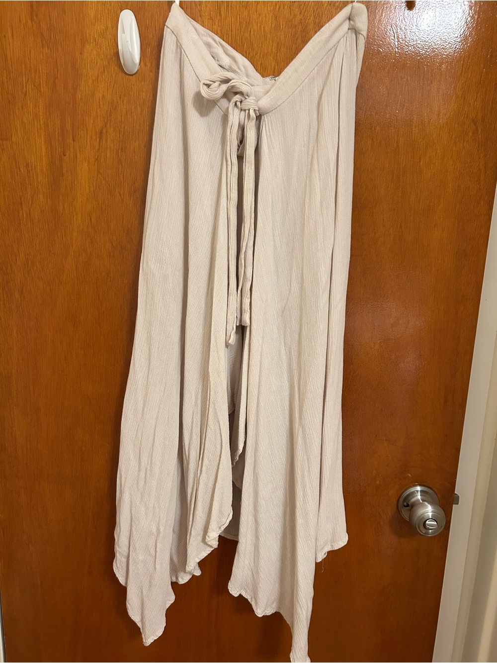 Beige Asymmetrical Tie-Waist Skirt